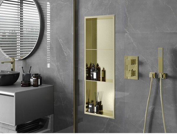 Mexen X-Wall-R вдлъбната полица с ръб и полица 90 x 30 см, злато, полирано с четка - 1950903010S