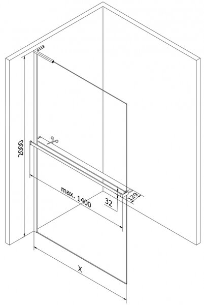 Mexen Kioto+ L душекран със стена с рафт Walk-in 90 x 200 см, черна рамка, черна - 800-090-123-70-70