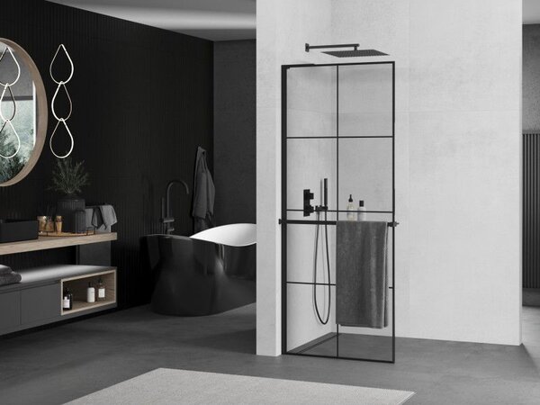 Mexen Kioto+ L душ стена с полица Walk-in 70 x 200 см, черна решетка, черна - 800-070-123-70-77
