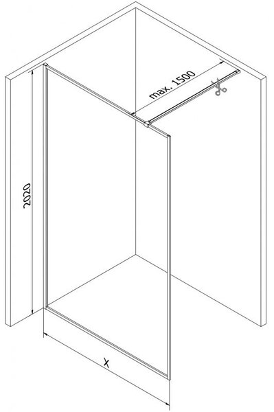 Mexen Kioto-XF душ кабина Walk-in с рамка 50 x 202 см, прозрачна 10 мм, черна - 800-050-104-70-00-X