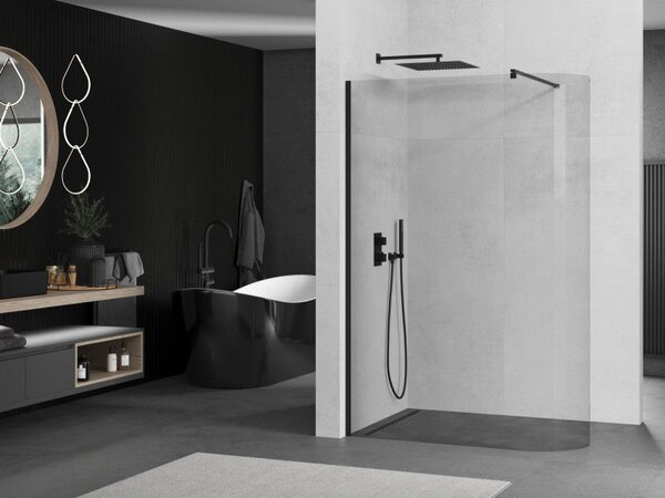 Mexen Kioto-R закръглена душ кабина Walk-in 90 x 200 см, прозрачна 8 мм, черна - 800-090-101-70-06