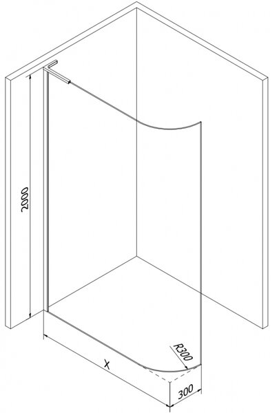 Mexen Kioto-R L заоблена душ стена Walk-in 80 x 200 cm, прозрачна, черна - 800-080-103-70-06