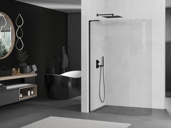 Mexen Kioto-R L заоблена душ стена Walk-in 90 x 200 cm, прозрачна, черна - 800-090-103-70-06