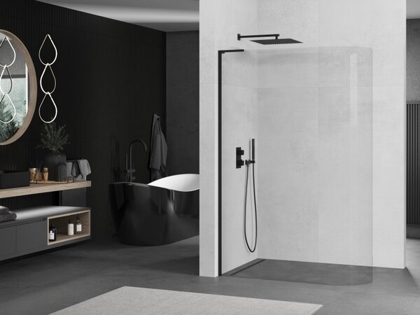 Mexen Kioto-R L заоблена душ стена Walk-in 80 x 200 cm, прозрачна, черна - 800-080-103-70-06