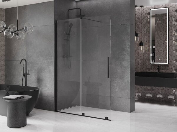 Mexen Velar плъзгаща се душ преграда Walk-in 140 x 200 см, прозрачна 8 мм, черна - 871-140-000-03-70