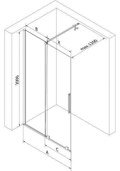 Mexen Velar плъзгаща се душ преграда Walk-in 140 x 200 см, прозрачна 8 мм, черна - 871-140-000-03-70