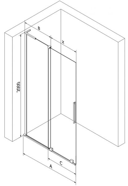 Mexen Velar L плъзгаща се душ стена Walk-in 100 x 200 см, прозрачно 8 мм, хром - 871-100-003-03-01