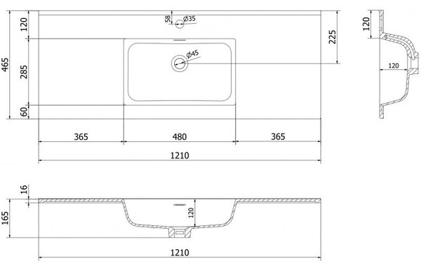 Mexen Otis мивка вградена в плот 121 x 46,5 см, бял гланц - 25181200