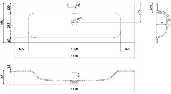 Mexen Vela вградена мивка в плот 141 x 46,5 см, черен мат - 25231471