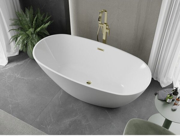 Mexen Eris самостоятелна вана 155 x 80 см, бяла, преливане злато - 53441558000-50