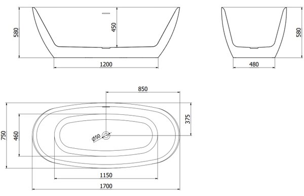 Mexen Luvo Slim свободностояща вана 170 x 75 см, бяла, преливник бял - 52801707500-20