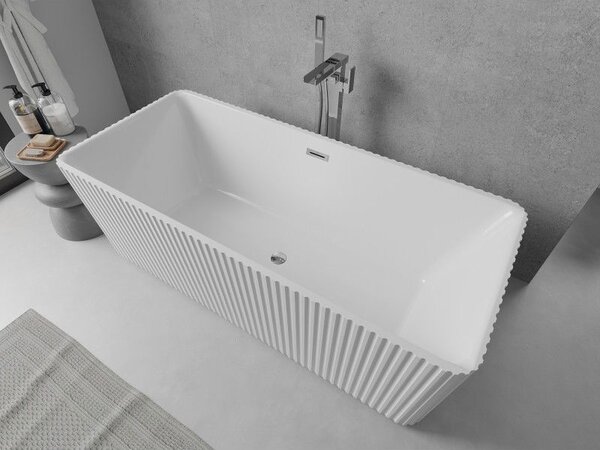 Mexen Nila самостоятелна оребрена вана 170 x 75 cm, бяла, преливане хром - 52841708000-01