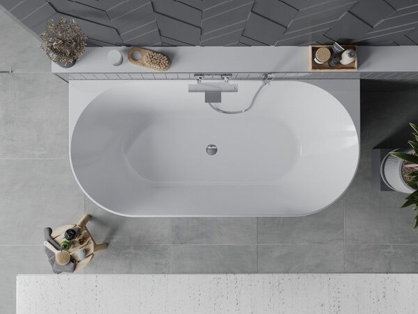 Mexen Oval Slim свободностояща вана до стената 170 x 80 см, бяла, хром преливник - 52661708000-01