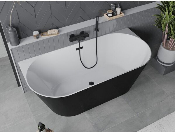 Mexen Oval Slim самостоятелна вана до стената 170 x 80 см, бяла/черна, черен