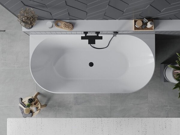 Mexen Oval Slim свободностояща стена вана 170 х 80 см, бяла, черен преливник - 52661708000-70