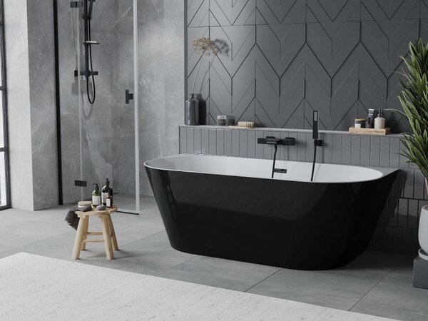 Mexen Oval Slim самостоятелна вана до стената 170 x 80 см, бяла/черна, черен
