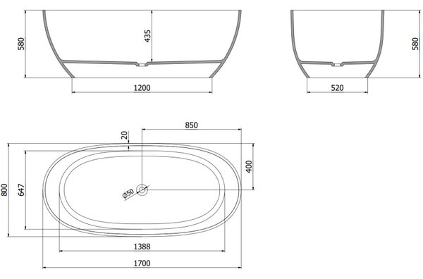 Mexen Pure корал самостоятелна прозрачна вана 170 x 80 см, хром запушалка - 58071708004