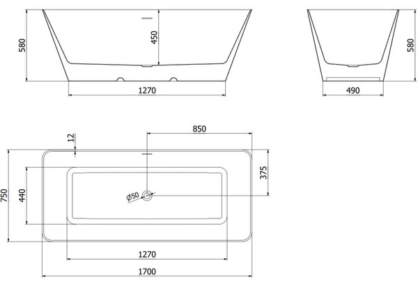 Mexen Velo Slim свободностояща вана 170 x 75 см, бяла, преливна четкана мед - 52811707500-65