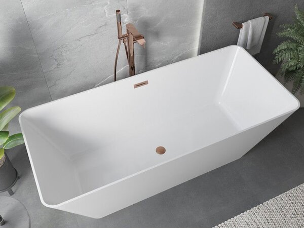 Mexen Velo Slim свободностояща вана 170 x 75 см, бяла, преливна четкана мед - 52811707500-65