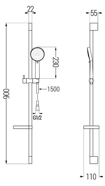 Mexen Pecos DS75 комплект душ, черен - 72704DS75-70