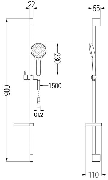 Mexen DS74 плъзгащ се душ комплект, хром - 785744583-00