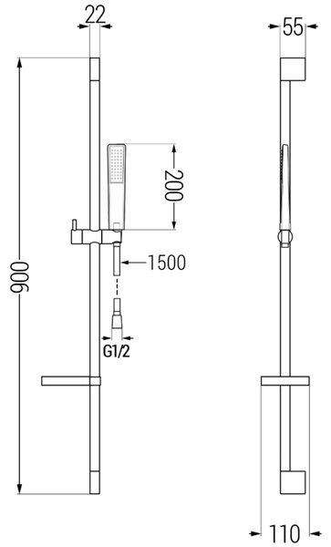 Mexen DS72 плъзгащ се душ комплект, черен - 785724583-70