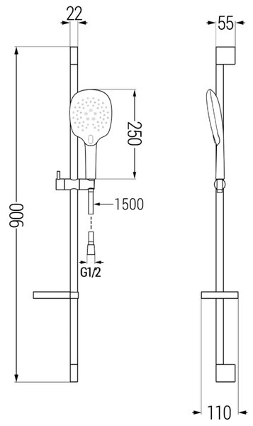 Mexen DS22 плъзгащ се душ комплект, хром - 785224583-00