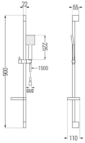Mexen DS45 плъзгащ се душ комплект, черен - 785454583-70