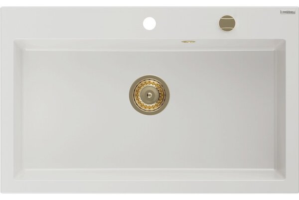 Mexen Elix гранитна мивка със само една камера 800 x 500 mm, бяла, златен сифон