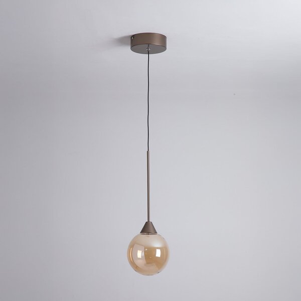Searchlight LED висяща лампа OPUS Lux, 1-лампова, бронз, кехлибарено стъкло, CCT, Затъмняване, Бронзов / античен месинг, Дневна/трапезария, Стъкло