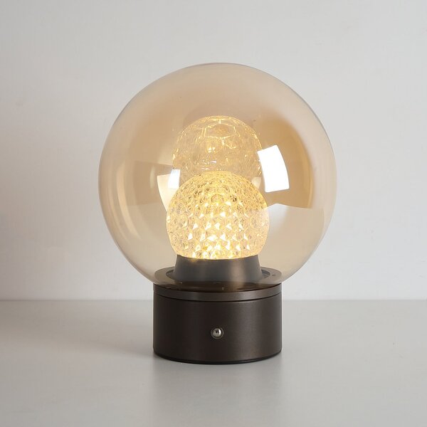 Searchlight LED настолна лампа с акумулатор Solis, бронз, стъкло, 2 700 K, Затъмняване, Бронзов / античен месинг, Дневна/трапезария, Стъкло, Глобус