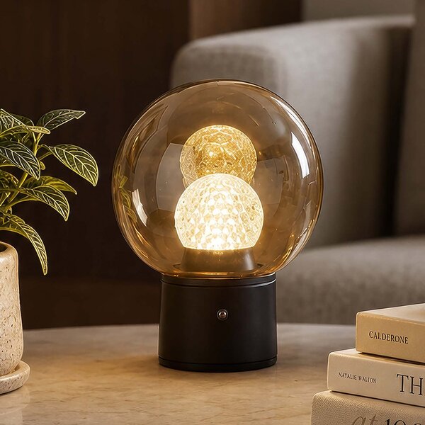 Searchlight LED настолна лампа с акумулатор Solis, бронз, стъкло, 2 700 K, Затъмняване, Бронзов / античен месинг, Дневна/трапезария, Стъкло, Глобус