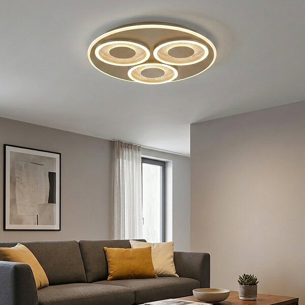 Searchlight LED таванна лампа Wreath Flush, пясъчен цвят, CCT, желязо, с възможност за, Затъмняване, Бежов, Дневна/трапезария, Метал, Модерен