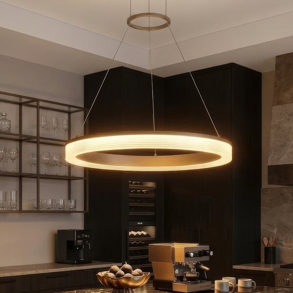 Searchlight LED висяща лампа Lumen Rings с 1 лампа, цвят пясък, CCT, желязо, възможност, Затъмняване, Бежов, Дневна/трапезария, Метал, Модерен