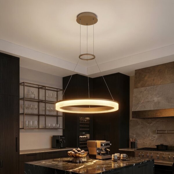 Searchlight LED висяща лампа Lumen Rings с 1 лампа, цвят пясък, CCT, желязо, възможност, Затъмняване, Бежов, Дневна/трапезария, Метал, Модерен