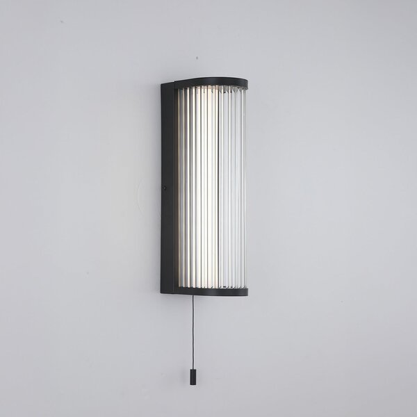 Searchlight LED стенна лампа „Rue“, черна, IP44, метал, стъкло, 3 000 K, Затъмняване, Черен, Баня, Метал