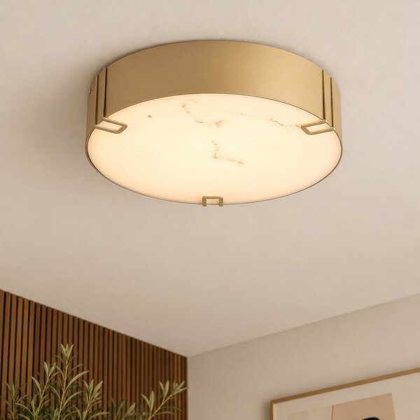 Searchlight LED таванна лампа „Marmo“, златист цвят, метал, IP44, 3 000 K, Затъмняване, Злато / месинг, Баня, Метал