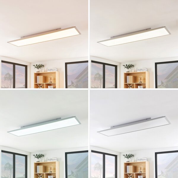 Lindby LED панел Stenley, CCT, 120 cm x 30 cm, с възможност за димиране, Затъмняване, Бял, Кухня, Пластмаса, Модерен