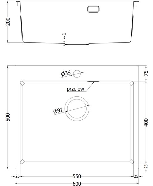 Mexen Solix кухненска мивка от неръждаема стомана с 1 отделение, 600 x 500 mm, инокс - 6408601000-01