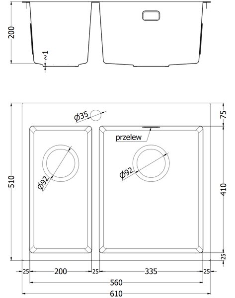 Mexen Flexo кухненска мивка от стомана с 1,5 отделения 610 x 510 mm, инокс HC - 6446611500-01HC