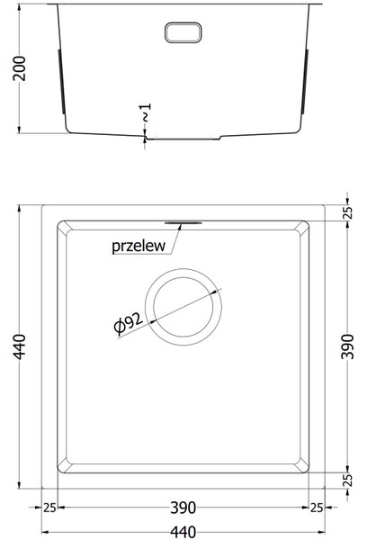 Mexen Trixo кухненска мивка от неръждаема стомана с 1 отделение 440 x 440 mm, инокс - 6413441000-01