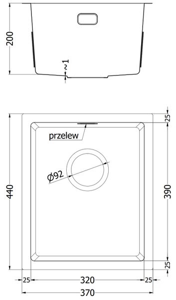 Mexen Trixo стоманена кухненска мивка с една камера 370 x 440 mm, инокс - 6412371000-01