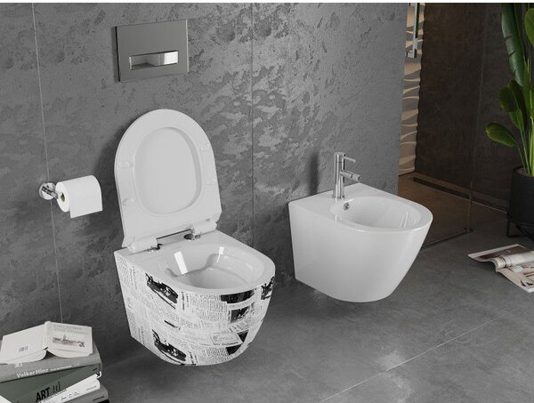 Mexen Lena WC мивка Rimless с капак slim, дуропласт, бяла шарка - 30224099