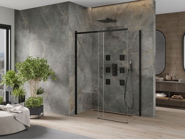 Mexen Omega плъзгаща се душ кабина 130 x 70 см, прозрачна, черна - 825-130-070-70-00