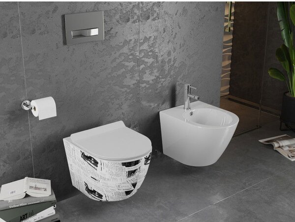 Mexen Lena WC мивка Rimless с капак slim, дуропласт, бяла шарка - 30224099