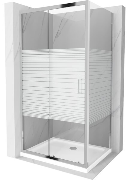 Mexen Apia плъзгаща се душ кабина 100 x 70 см, бели ивици, хром + корито Flat - 840-100-070-01-20-4010