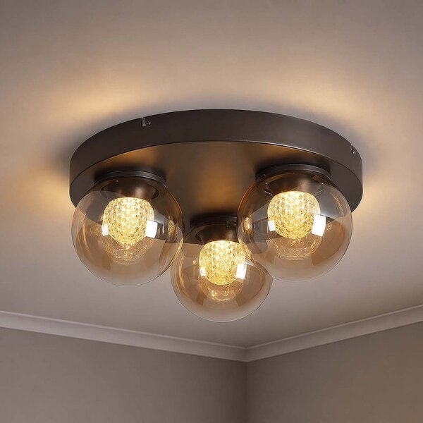 Searchlight LED таванна лампа „Solis“, 3-лампова, кръгла, бронзова, стъкло, 2 700 K, Затъмняване, Бронзов / античен месинг, Дневна/трапезария, Стъкло, Глобус