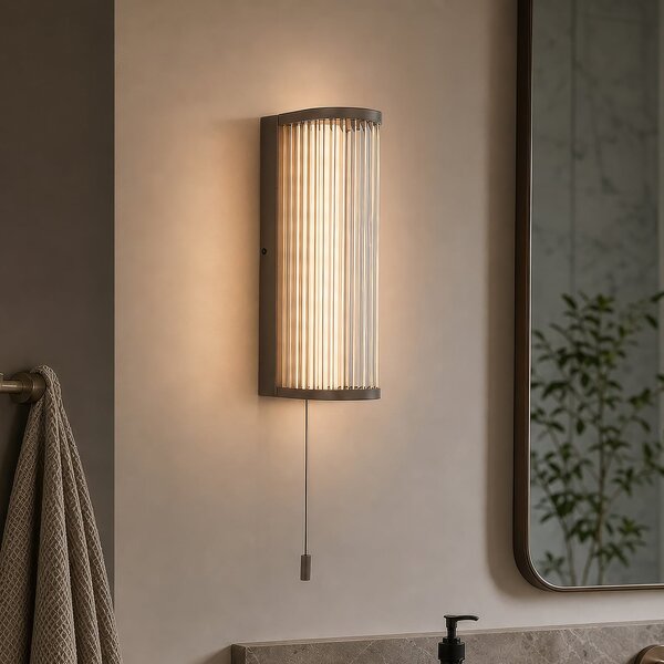Searchlight LED стенна лампа „Rue“, бронз, IP44, метал, стъкло, 3 000 K, Затъмняване, Бронзов / античен месинг, Баня, Метал