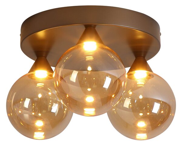 Searchlight LED таванна лампа OPUS Lux, 3-лампова, бронз, стъкло в цвят кехлибар, CCT, Затъмняване, Бронзов / античен месинг, Дневна/трапезария, Стъкло