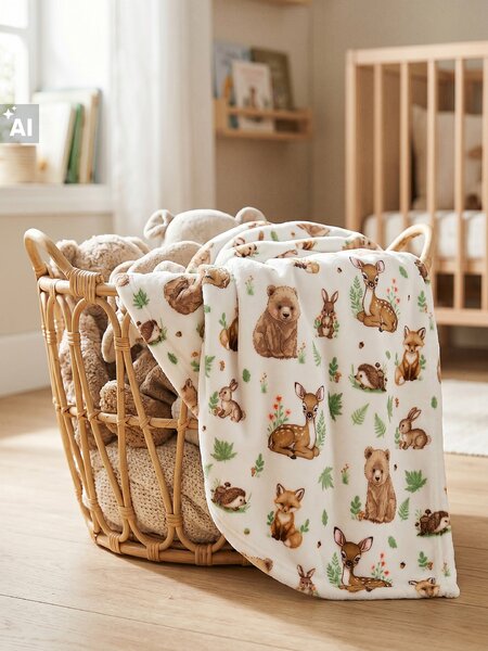 Sinsay - Детско одеяло с мотив на горски животни - кремав
